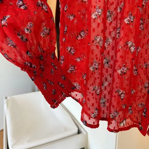 Free People Floral Sheer Red Blouse - Picture 9 of 9